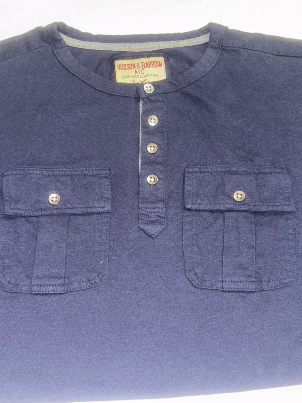 Hudson & Barrow NYC navy blue short-sleeve henley shirt XL Size